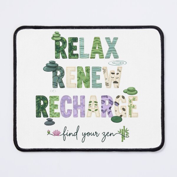 Item preview, Relax Renew Recharge – Find Your Zen" Spa Wellness Typography Art – Mindfulness Meditation Design designed and sold by Luminari Creations.