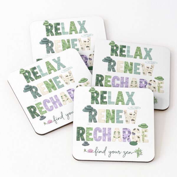Item preview, Relax Renew Recharge – Find Your Zen" Spa Wellness Typography Art – Mindfulness Meditation Design designed and sold by Luminari Creations.