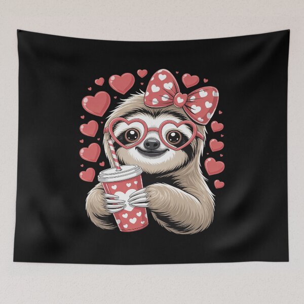 Artikelvorschau, Faultier hält Herz und trinkt Kaffee, Faultier Valentinstag Schleife entworfen und verkauft von Rrettgison.