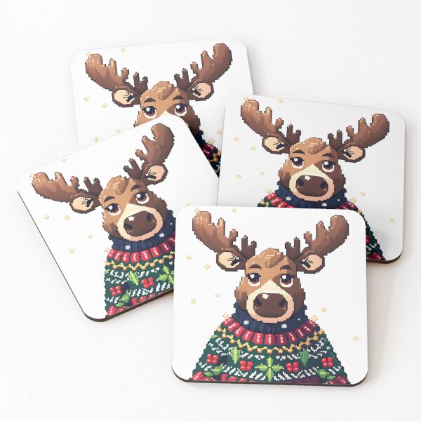 Item preview, Cute Pixel Moose in Christmas Sweater Sticker Design designed and sold by BankMano.