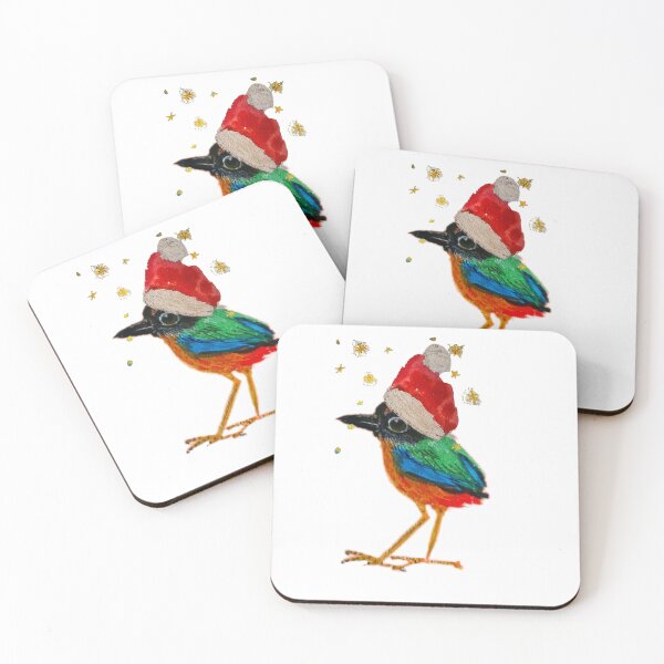 Artikelvorschau, Niedliche bunte Weihnachtsvogel-Aquarellillustration mit Weihnachtsmannmütze entworfen und verkauft von NataliaFlaherty.