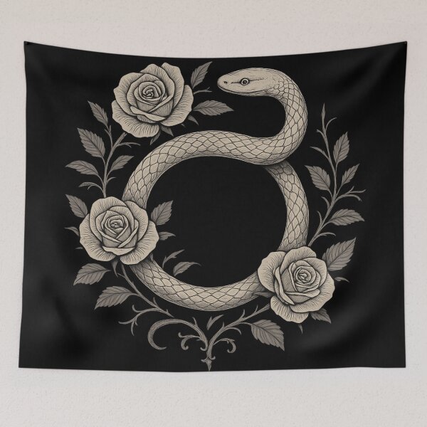Item preview, Ouroboros Snake with Roses – Gothic Alchemy Eternal Symbol Art designed and sold by Mouraludia.