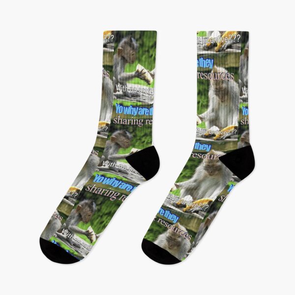 Item preview, "yo why are they sharing resources with no profit incentive???" monkey meme designed and sold by monkey zone.