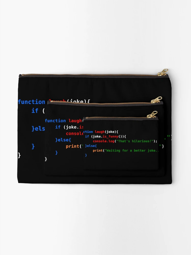 Thumbnail 2 of 4, Zipper Pouch, JavaScript Code Humor: Laugh or Wait for a Better Joke designed and sold by WayOutWorks.
