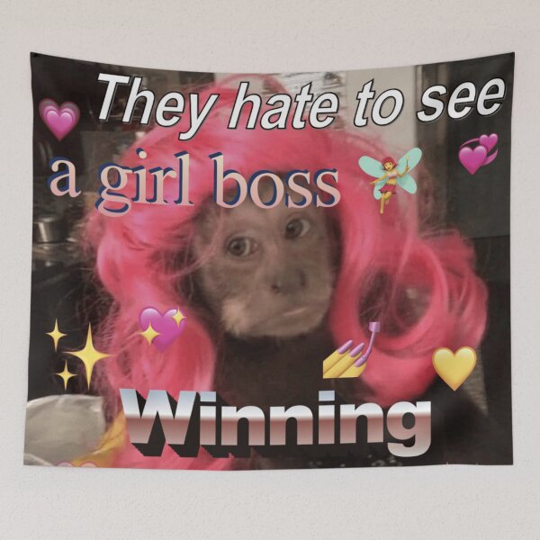 Item preview, "they hate to see a girl boss winning" monkey meme designed and sold by monkey zone.
