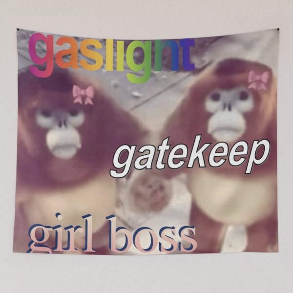 Item preview, "gaslight gatekeep girlboss" monkey meme designed and sold by monkey zone.