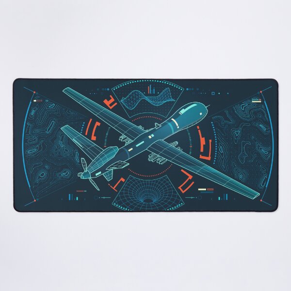 Item preview, modern warfare technology or aerospace engineering, graphic of military drone with topographic map and wireframe texture elements as interface designed and sold by NiamLab.