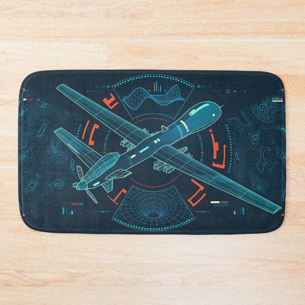 Item preview, modern warfare technology or aerospace engineering, graphic of military drone with topographic map and wireframe texture elements as interface designed and sold by NiamLab.