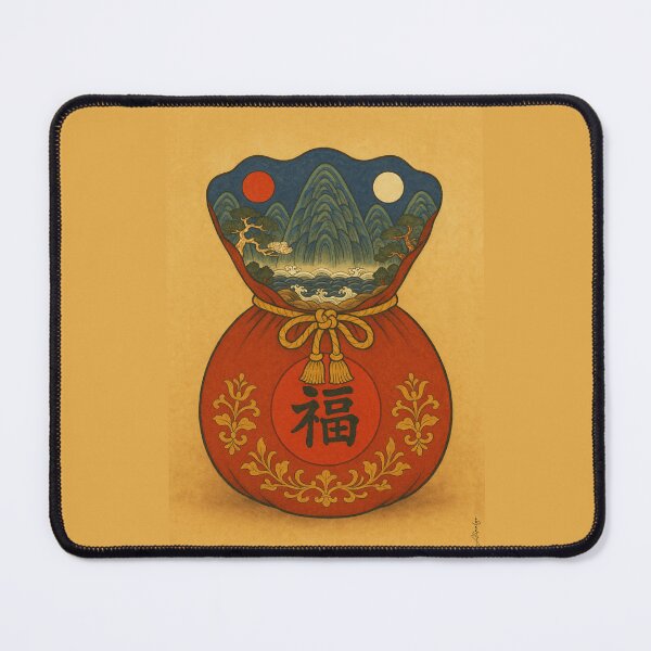 Item preview, Korean Folk Art Traditional Sun and Moon Five Peaks Painting Lucky Pouch Minhwa designed and sold by allpalgo.