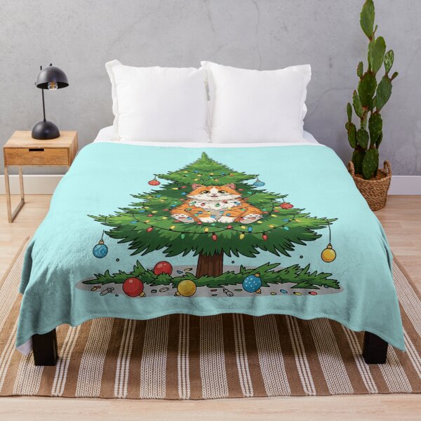 Item preview, Funny Christmas Cat Tangled in Lights T-Shirt – Fluffy Kitten in Pine Tree Cartoon, Playful Holiday Chaos Cat Illustration, Festive Xmas Design for Stickers & Gifts designed and sold by ZyxDes.