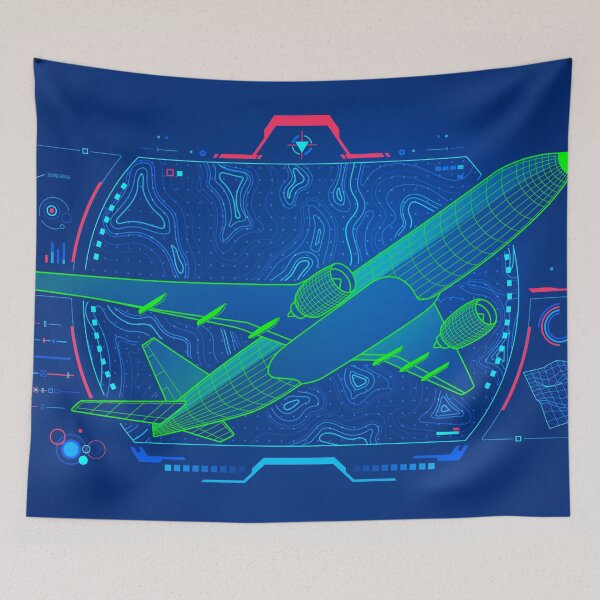 Item preview, aerospace technology or aviation simulation, graphic of airplane with topographic map background and Flight Simulator interface designed and sold by NiamLab.