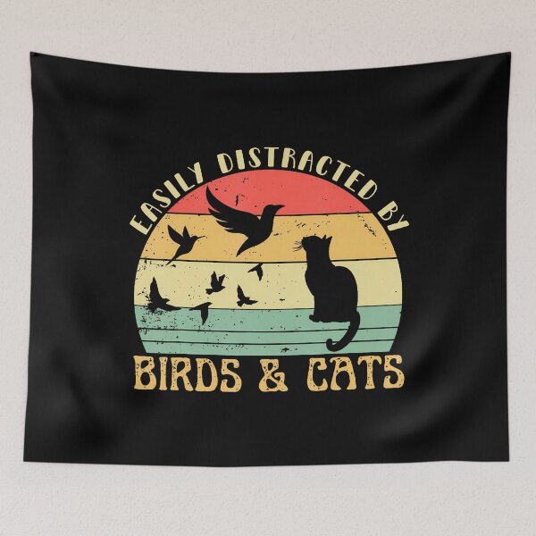 Item preview, Retro Pet Cat Birds Lover Easily Distracted By Birds Cats For Girls designed and sold by huftyfnruppe.