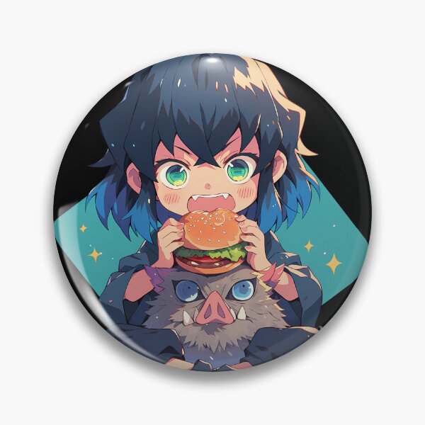 Item preview, Inosuke Hashibira Demon Slayer Anime Chibi Kawaii Burger Cute Wild Bite designed and sold by mildaclairmo.
