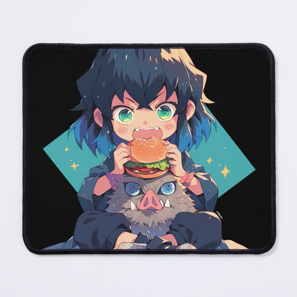 Item preview, Inosuke Hashibira Demon Slayer Anime Chibi Kawaii Burger Cute Wild Bite designed and sold by mildaclairmo.