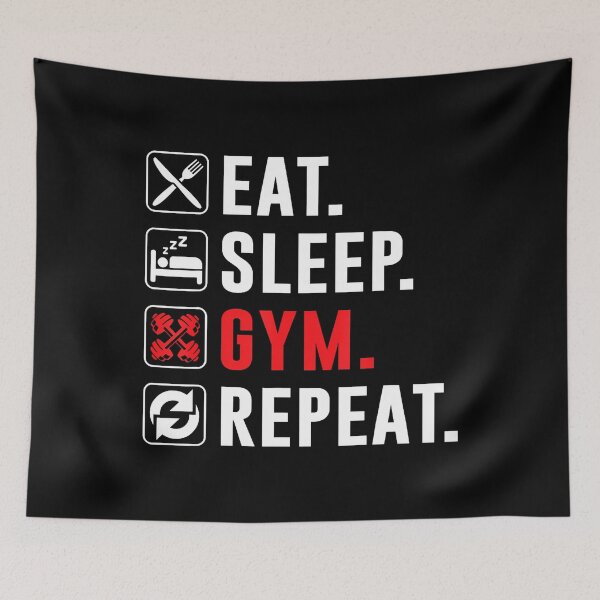 Item preview, Fitness Bodybuilding Eat Sleep Gym Repeat Funny Workout Gym designed and sold by zicohoneybear.