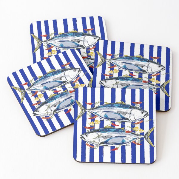 Item preview, Blue Tuna with Herbs and Spices Retro Stripes designed and sold by MaiZephyr.