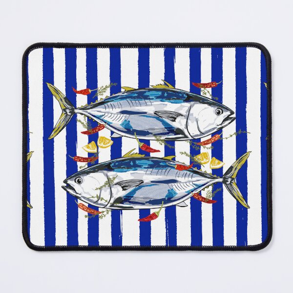 Item preview, Blue Tuna with Herbs and Spices Retro Stripes designed and sold by MaiZephyr.