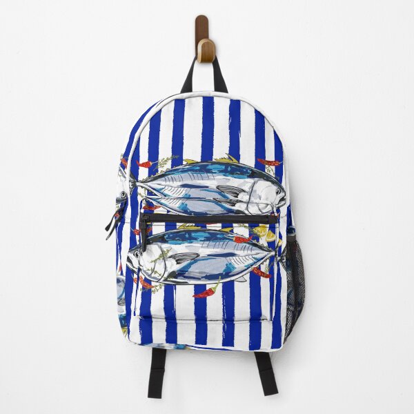 Item preview, Blue Tuna with Herbs and Spices Retro Stripes designed and sold by MaiZephyr.
