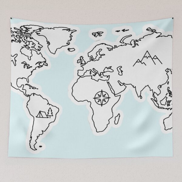 Item preview, Minimalist Travel Map Sticker | World Map with Airplanes, Mountains & Tents designed and sold by MuseAI.