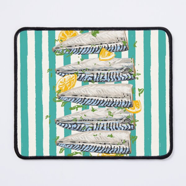 Item preview, Mackerel Fillet with Lemons Retro Stripes Illustration designed and sold by MaiZephyr.