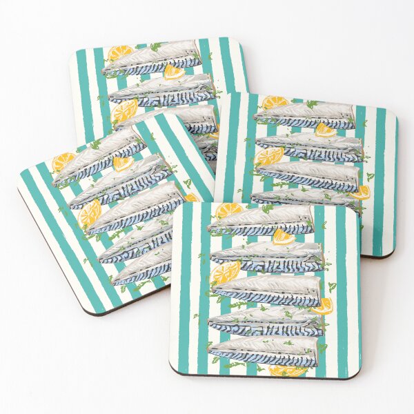 Item preview, Mackerel Fillet with Lemons Retro Stripes Illustration designed and sold by MaiZephyr.
