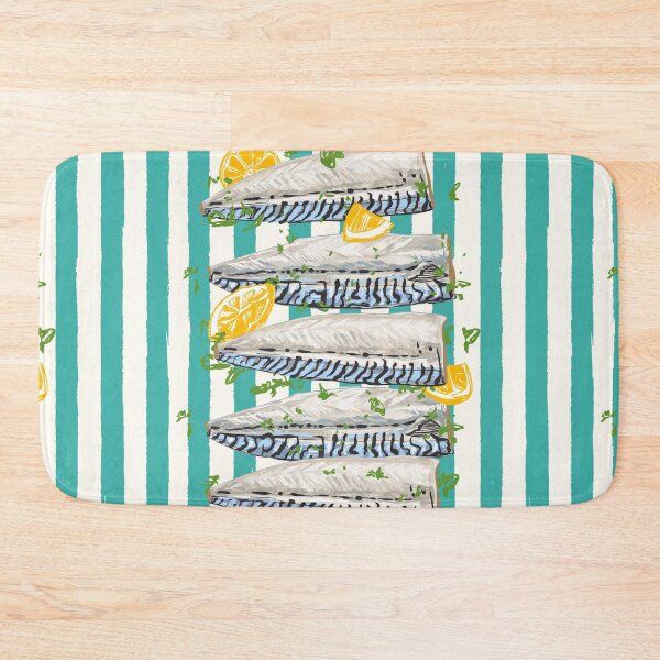 Item preview, Mackerel Fillet with Lemons Retro Stripes Illustration designed and sold by MaiZephyr.