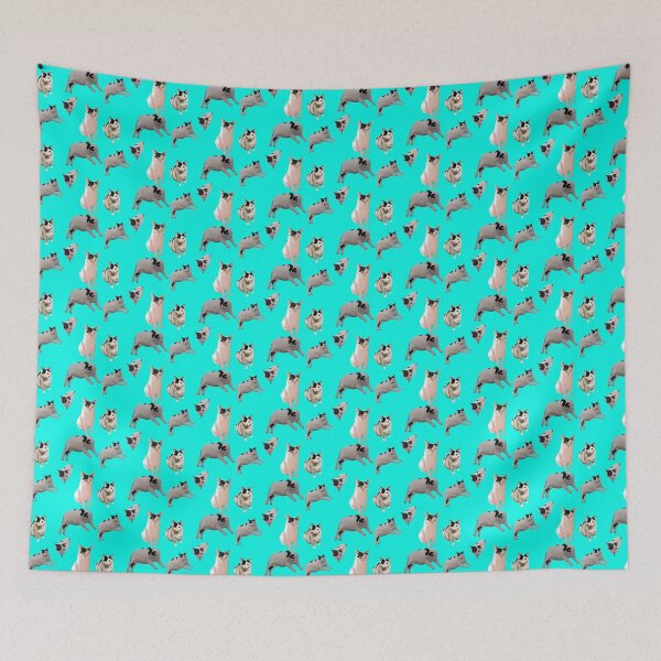 Item preview, Cowboy the Manx Cat allover pattern in turquoise  designed and sold by Oceandiana.