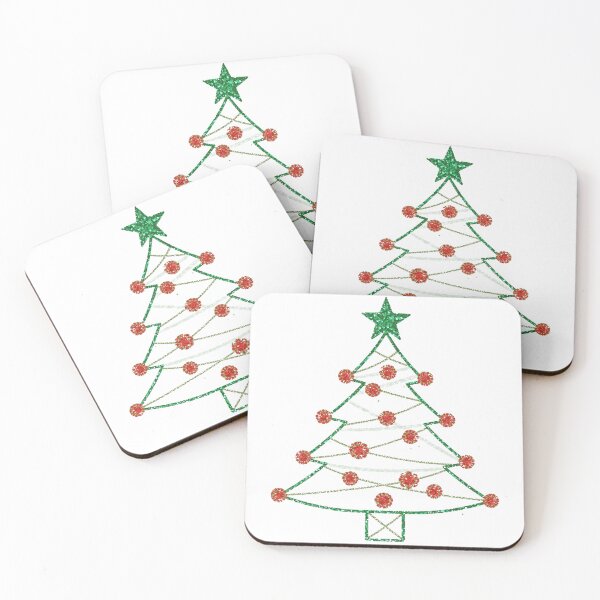 Item preview, Glitter Green Christmas Tree With Red Ornaments On Black Background for Seasonal Decor Illustration designed and sold by KanDa-Shop.