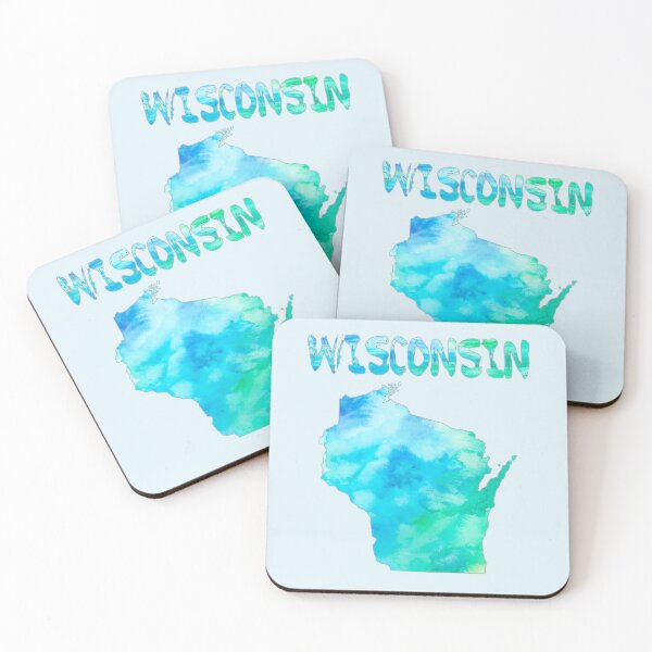 Item preview, Wisconsin State Map Blue Teal Watercolor Art designed and sold by mashmosh.