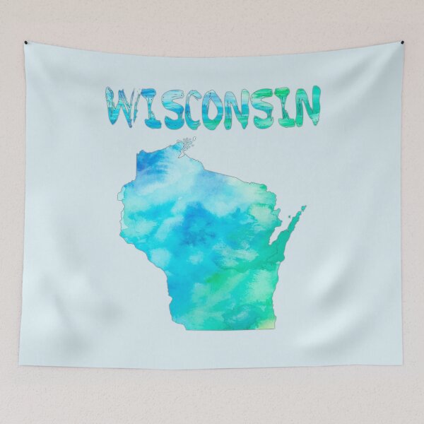 Item preview, Wisconsin State Map Blue Teal Watercolor Art designed and sold by mashmosh.