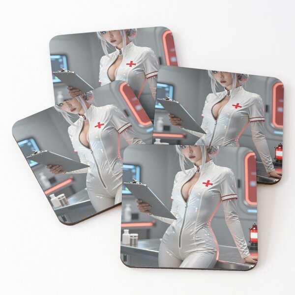 Item preview, White hair nurse shiny uniform clipboard designed and sold by CathryneDelamort.