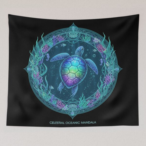 Item preview,  Celestial Oceanic Mandala with Sea Turtle and Coral Frame designed and sold by zoughlal.