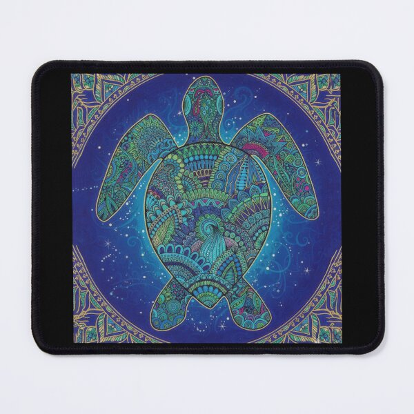 Item preview, Royal Blue Mandala Sea Turtle with Ornate Golden Frame and Zentangle Patterns designed and sold by zoughlal.