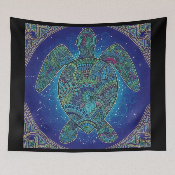 Item preview,  Royal Blue Mandala Sea Turtle with Ornate Golden Frame and Zentangle Patterns designed and sold by zoughlal.