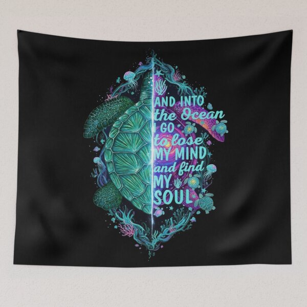 Item preview,  Into the Ocean I Go Split Design Turtle Soul Finding Meditation Quote designed and sold by zoughlal.
