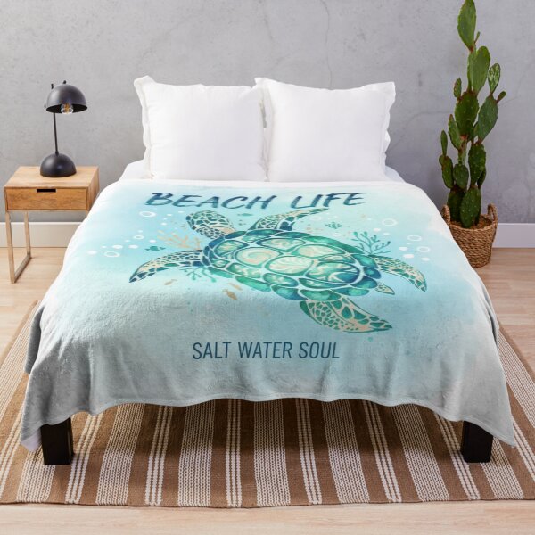 Item preview, Soft Watercolor Beach Life Sea Turtle with Salt Water Soul Text designed and sold by zoughlal.