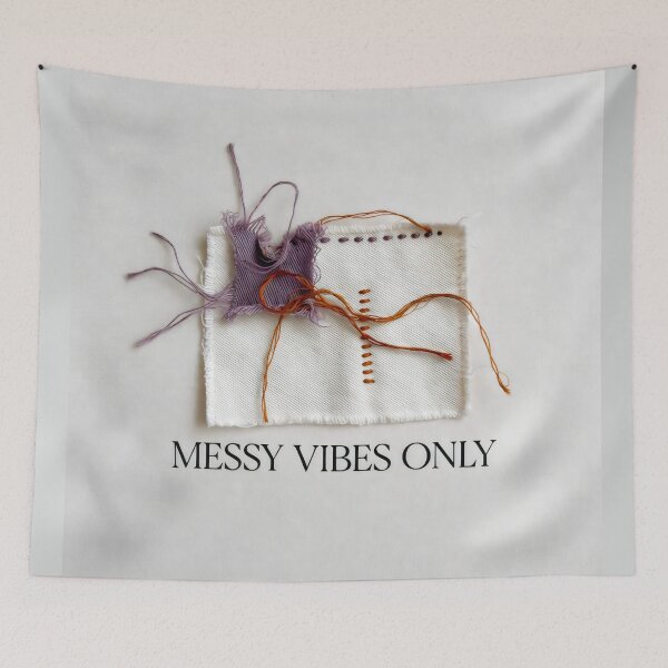 Item preview, Messy Vibes Only Textile Art with Frayed Threads and Minimalist Patchwork Expression designed and sold by SplashTastic.