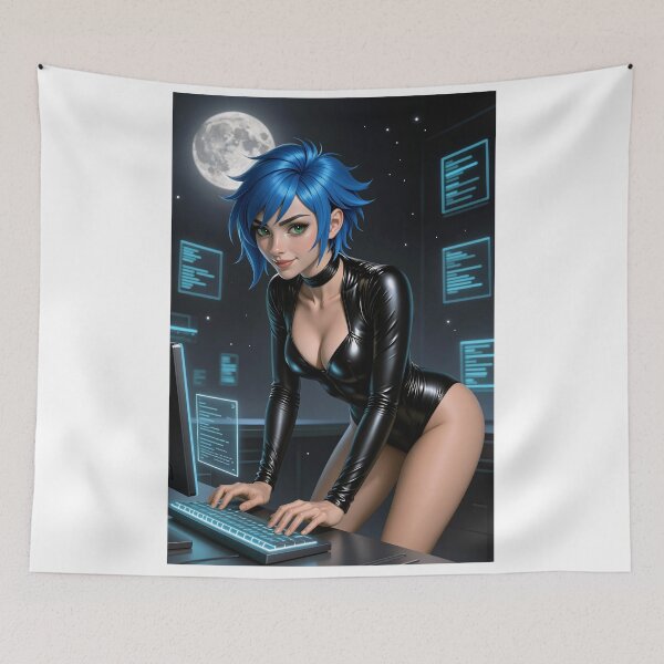 Item preview, Cipher newmoon hacker in black suit typing code designed and sold by CathryneDelamort.