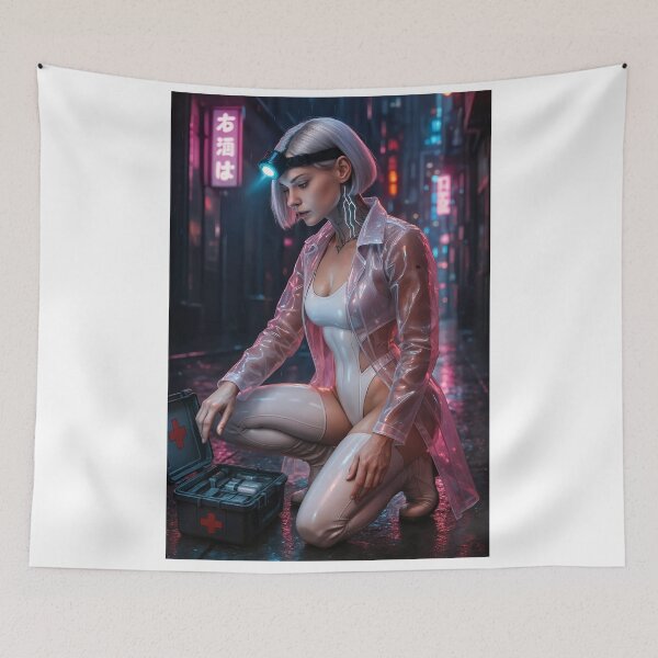 Item preview, Headlamp cyberpunk medic neon rain clear coat designed and sold by CathryneDelamort.