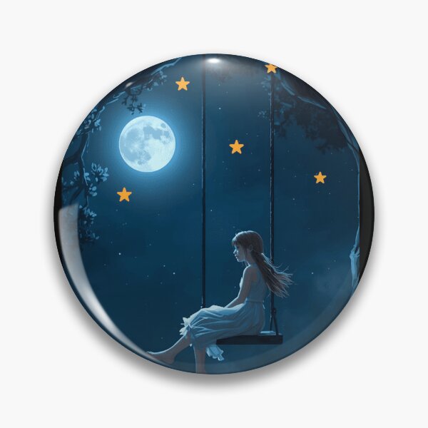 Item preview, A lonely girl sitting on a swing under full moon thinking about her life... designed and sold by Amylilylove.