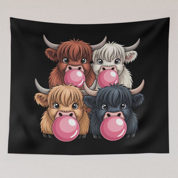 Item preview, Highland Cows Blowing Bubble Gum designed and sold by Funny Vintage Stickers And T-Shirts.