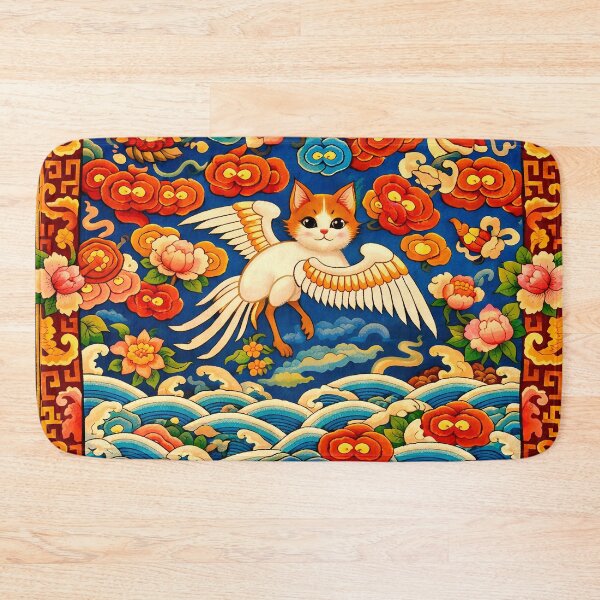 Item preview, Celestial Winged Cat Folk Art Tapestry designed and sold by Auroracat2025.