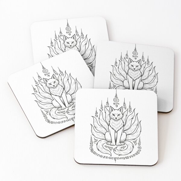 Item preview, Sacred Nine-Tailed Fox Yantra – Mystical Thai Tattoo Style Illustration designed and sold by Sksticker991.