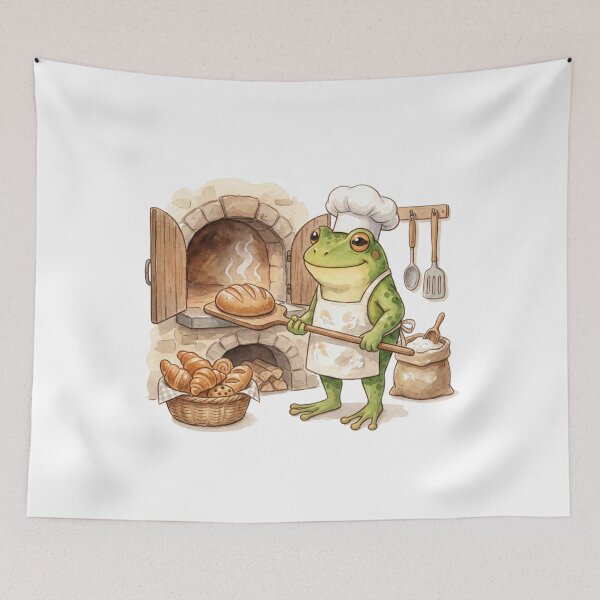 Item preview, Cute Cottagecore Baker Frog with Fresh Bread and Oven designed and sold by EverBranz-stor.