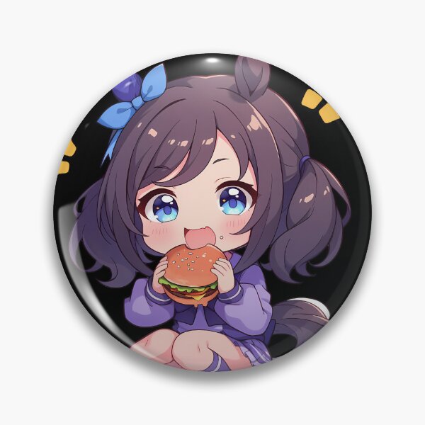 Item preview, Eishin Flash Uma Musume Pretty Derby Anime Girl Chibi Kawaii Burger Blue Bow Happy Moment designed and sold by mildaclairmo.