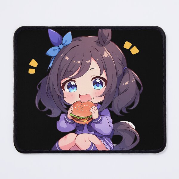 Item preview, Eishin Flash Uma Musume Pretty Derby Anime Girl Chibi Kawaii Burger Blue Bow Happy Moment designed and sold by mildaclairmo.