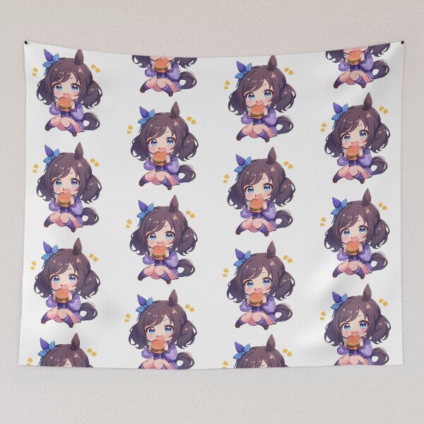 Item preview, Eishin Flash Uma Musume Pretty Derby Anime Girl Chibi Kawaii Burger Blue Bow Happy Moment designed and sold by mildaclairmo.