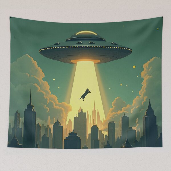Item preview, Cat Abducted by UFO | Funny Alien Abduction Space Art designed and sold by cr6zym1nd.