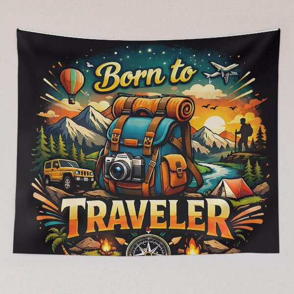 Item preview, Born To Travel - Adventure Backpacker Traveler T-Shirt Design designed and sold by UrbanEchoHub.