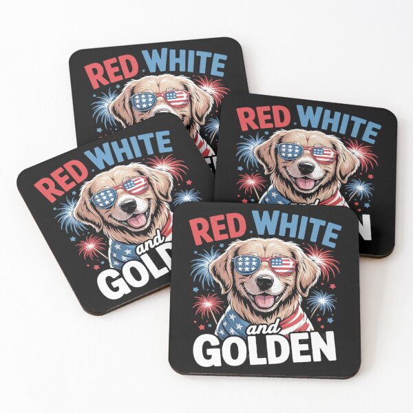 Item preview, Red White Golden 4th July Golden Retriever American Flag  designed and sold by MarryIsMonth.